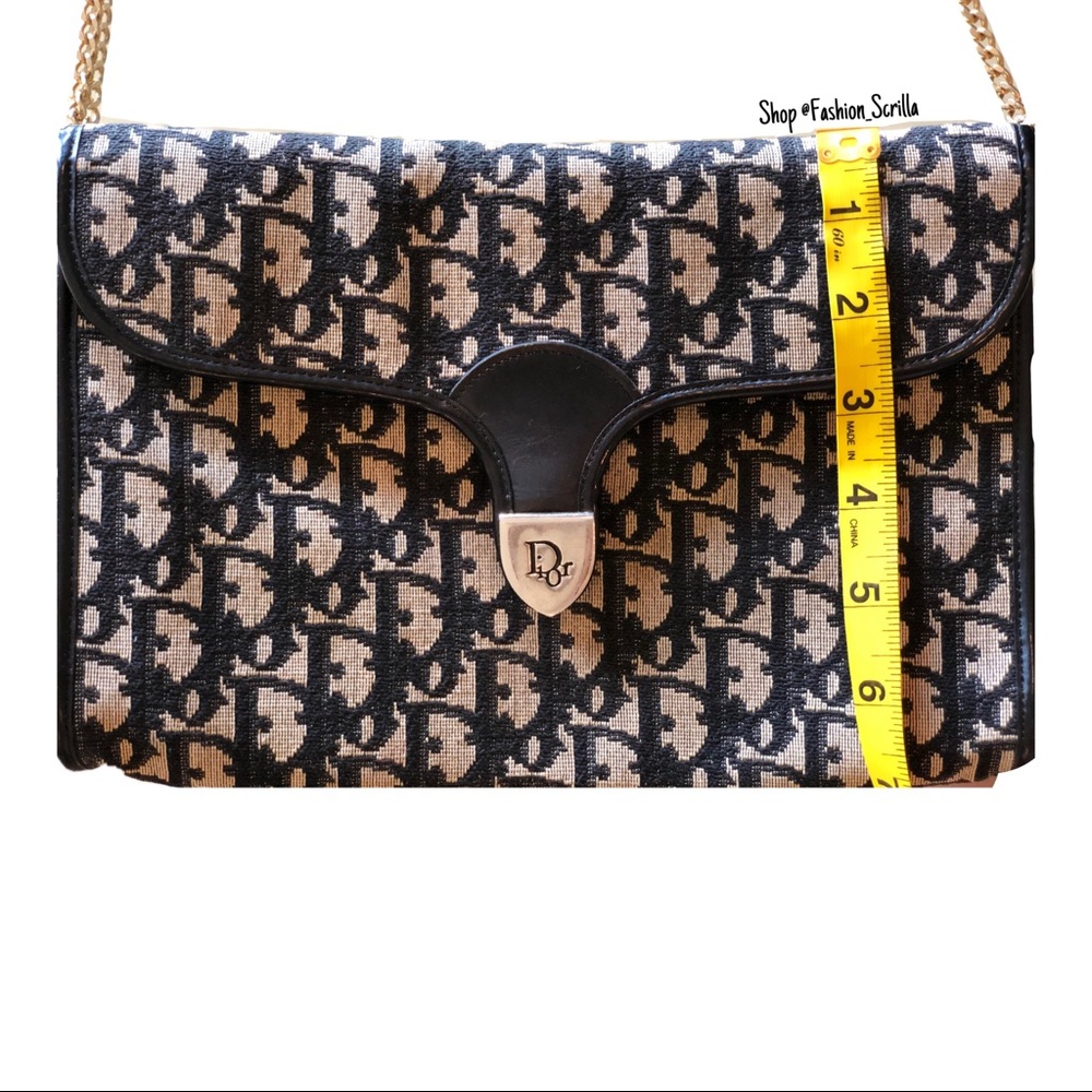 Vintage Christian Dior Blue Gold & Black 70’s Oblique Jacquard Logo Flap bag - Picture 12 of 16
